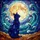 Stained Glass Silhouetted Cat & Full Moon Night Sky - Tiffany Style Water Celestial Art Stained Glass Suncatcher - 5