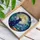 Stained Glass Silhouetted Cat & Full Moon Night Sky - Tiffany Style Water Celestial Art Stained Glass Suncatcher - 3