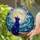Stained Glass Silhouetted Cat & Full Moon Night Sky - Tiffany Style Water Celestial Art Stained Glass Suncatcher - 2