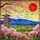 Japanese Pagoda Mount Fuji Red Sun Cherry Blossom Stained Glass Jewel Tone Landscape Stained Glass Suncatcher - 5