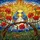 Gazing Blue White Birds Red Poppies Radiant Sun Mosaic Tiffany Stained Glass Stained Glass Suncatcher - 5