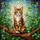 Tabby Cat Tiffany Glass Mosaic Art, Green Eyes, Lush Foliage & Intricate Details Stained Glass Suncatcher - 5