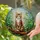 Tabby Cat Tiffany Glass Mosaic Art, Green Eyes, Lush Foliage & Intricate Details Stained Glass Suncatcher - 2