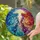 Stained Glass Cosmic Figures Holding Hands Moon Galaxies - Tiffany Style Glowing Art Stained Glass Suncatcher - 2
