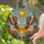 Bald Eagles Soaring Tiffany Stained Glass Art - Sunset Blue Sky & Floral Mosaic Design Stained Glass Suncatcher - 2