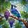 Blue Jay Branch Stained Glass Purple Grapes Vine Leaves Translucent Tiffany Mosaic Stained Glass Suncatcher - 5