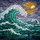 Colossal Ocean Wave Breaking Crest Stained Glass - Stylized Sun Turbulent Sky Mosaic Stained Glass Suncatcher - 5