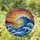 Towering Breaking Ocean Wave Frothy Crest Deep Blue Water Colorful Sunset Sky Tiffany Glass Stained Glass Suncatcher - 1