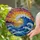 Towering Breaking Ocean Wave Frothy Crest Deep Blue Water Colorful Sunset Sky Tiffany Glass Stained Glass Suncatcher - 2