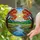 Tiffany Stained Glass River Landscape, Red Orange Trees, Wildflowers, Sun Hills, Full Frame Stained Glass Suncatcher - 2