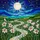 Stained Glass Tiffany Lilies Full Moon Golden Stars Deep Blue Sky Nocturnal Landscape Stained Glass Suncatcher - 5
