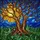 Stained Glass Gnarled Trees Golden Sun Mosaic Sky Flowers - Nature Home Decor Gift Stained Glass Suncatcher - 5