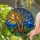 Stained Glass Gnarled Trees Golden Sun Mosaic Sky Flowers - Nature Home Decor Gift Stained Glass Suncatcher - 2