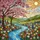 Stained Glass River Cherry Blossom Wildflower Mosaic Landscape Art - Tiffany Style Jewel Tones Stained Glass Suncatcher - 5