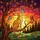 Golden Cat Stained Glass Suncatcher with Butterfly, Autumn Leaves, Sunset Sky Evergreen Trees - 5