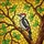 Woodpecker Stained Glass Mosaic Art with Vibrant Red Cap, Green Leaves, & Sunlit Yellow Sky Stained Glass Suncatcher - 5