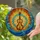 Classical Glowing Violin Stained Glass Sunburst - Teal Blue Swirling Geometric Mosaic Stained Glass Suncatcher - 2