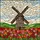 Traditional Dutch Windmill Tulip Field Stained Glass Art - Rolling Green Hills Decor Gift Stained Glass Suncatcher - 5