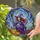 Green Witch Jack-O-Lantern Pumpkins Autumn Leaves - Starry Night Fall Fantasy Art Stained Glass Suncatcher - 2