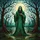 Cloaked Grim Reaper Skull Face Emerald Robe Moonlit Swamp Trees - Dark Fantasy Decor Gift Stained Glass Suncatcher - 5
