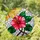 Ruby Red Hibiscus Flower Stained Glass Mosaic Sun - Jewel Tone Floral Bloom Art Stained Glass Suncatcher - 1