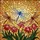 Intricate Blue Dragonfly Stained Glass Art with Flowering Plants & Golden Mosaic Stained Glass Suncatcher - 5