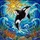 Black White Orca Whale Leaping Sun - Tiffany Stained Glass Ocean Waves Coral Art Stained Glass Suncatcher - 5