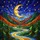 Intricate 8K Tiffany Stained Glass Golden Moon Stars Celestial Mountain River Landscape Stained Glass Suncatcher - 5