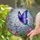 Blue Purple Butterfly Stained Glass Flowers Lush Leaves Clouds Nature Art Stained Glass Suncatcher - 2