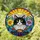 Fluffy Black White Tuxedo Cat Head Angela Name Tag Stained Glass Floral Sunburst Design Stained Glass Suncatcher - 1