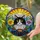 Fluffy Black White Tuxedo Cat Head Angela Name Tag Stained Glass Floral Sunburst Design Stained Glass Suncatcher - 2