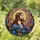 Serene Jesus Christ Profile Halo Tiffany Glass Blooming Flowers Swirling Celestial Mosaic Art Stained Glass Suncatcher - 1