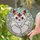 Chubby White Fox Stained Glass, Ruby Jewel Eyes, Crimson Flower, Tiffany Style Art Stained Glass Suncatcher - 2
