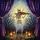 Jewel Tone Stained Glass Skeleton Playing Violin, Lanterns, Purple Curtains Art Stained Glass Suncatcher - 5