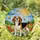 Inquisitive Tricolor Beagle Dog Stained Glass Art with Daisies, Poppies, Bees & Butterflies Stained Glass Suncatcher - 1