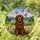 Fluffy Newfoundland Dog Wildflowers Butterflies - Mosaic Hills Mountains Stained Glass Art Stained Glass Suncatcher - 1