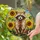 Raccoon Sunflowers Tiffany Stained Glass - Dappled Light Organic Mosaic Home Decor Stained Glass Suncatcher - 2