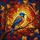 Blue-Headed Bird Stained Glass - Vibrant Tiffany Style Mosaic Jewel Tones Autumn Leaves Stained Glass Suncatcher - 5