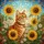 Orange Tabby Cat Green Eyes & Golden Sunflowers - Intricate Tiffany Stained Glass Mosaic Stained Glass Suncatcher - 5