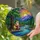 Otter Playing Acoustic Guitar River Mountain Sunset Stained Glass Forest Artwork Stained Glass Suncatcher - 2