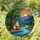 Otter Playing Acoustic Guitar River Mountain Sunset Stained Glass Forest Artwork Stained Glass Suncatcher - 1