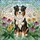 Tri-Color Australian Shepherd Stained Glass Art, Coneflowers, Daisies, Butterflies Gift Stained Glass Suncatcher - 5