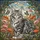 Fluffy Maine Coon Cat Tiffany Stained Glass Poppies Butterflies Jewel Tone Mosaic Stained Glass Suncatcher - 5
