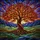 Gnarled Tree Autumn Leaves Tiffany Stained Glass Mountain Landscape Jewel Tones Stained Glass Suncatcher - 5