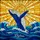 Majestic Blue Whale Breaching Ocean Waves Stylized Sun - Stained Glass Art with Dylan Name Stained Glass Suncatcher - 5