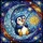 Chubby Penguin Moon Star Fishing Rod Tiffany Stained Glass Jewel Tone Night Sky Art Stained Glass Suncatcher - 5