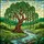 Ancient Weeping Willow Tree River Hills Mosaic Stained Glass Tiffany Jewel Tones Stained Glass Suncatcher - 5
