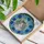 Grey White Tabby Cat Head Blue Flower Green Leaf Tiffany Glass Art - Cat Lover Gift Stained Glass Suncatcher - 3