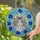 Grey White Tabby Cat Head Blue Flower Green Leaf Tiffany Glass Art - Cat Lover Gift Stained Glass Suncatcher - 2