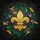 Golden Fleur-de-lis Tiffany Stained Glass Art - Jewel Tone Green Leaves Purple Flowers Mosaic Dark Background Stained Glass Suncatcher - 5